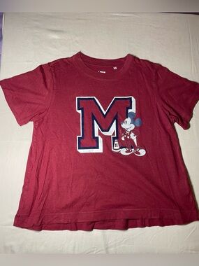 Disney Mickey Mouse Varsity “M” Burgundy Cropped T Shirt